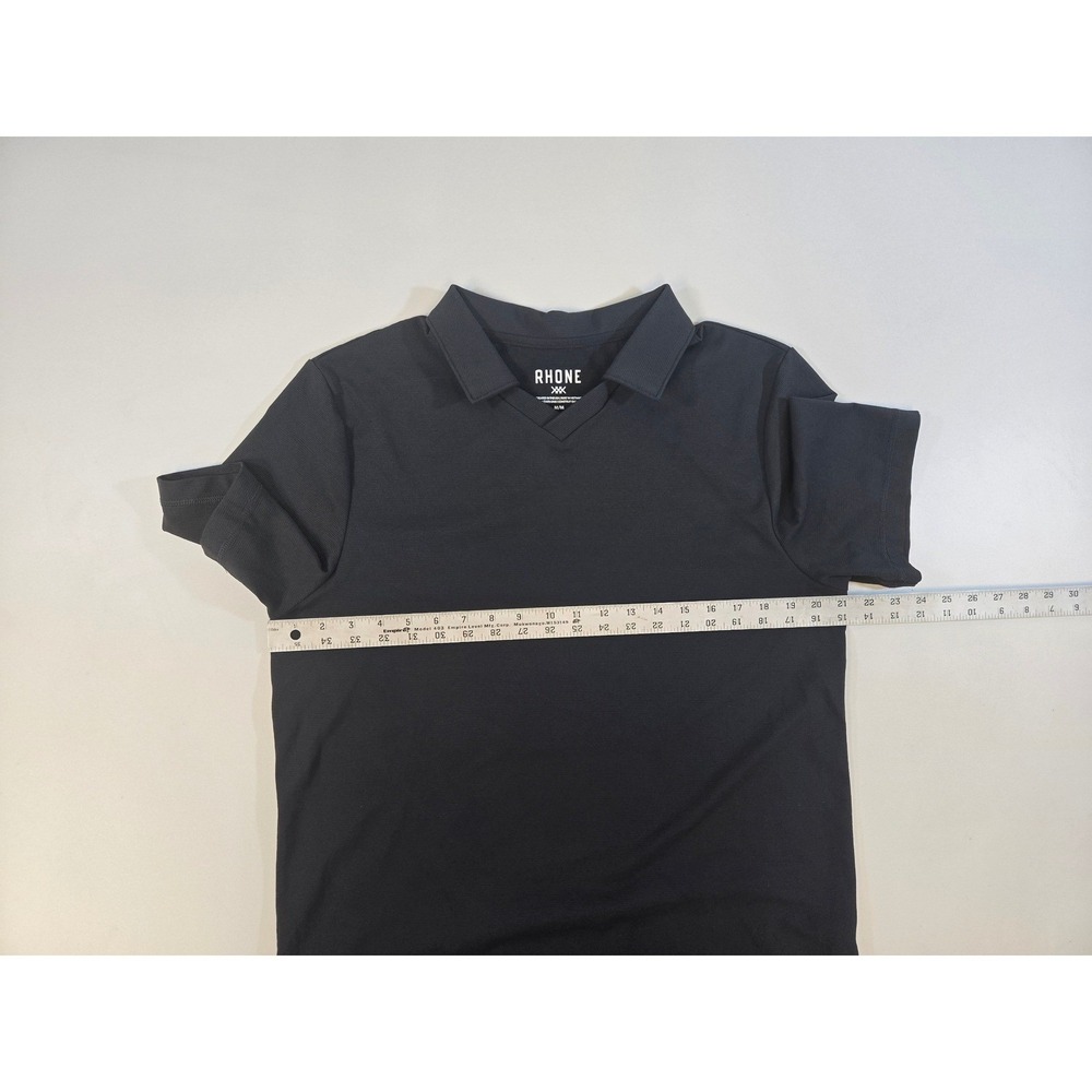 Rhone Mens Links Golf Black V-Neck S/S Polo Shirt Performance Stretch M - Picture 9 of 14